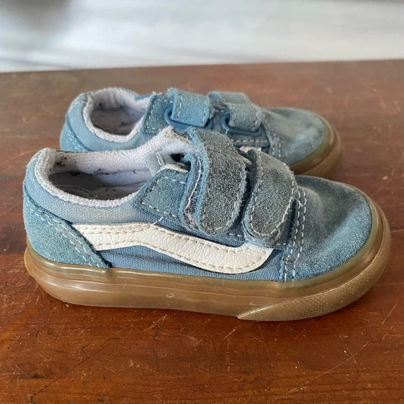 Vans Size 4.5 Size She Blue and White Velcro - Picture 3 of 5